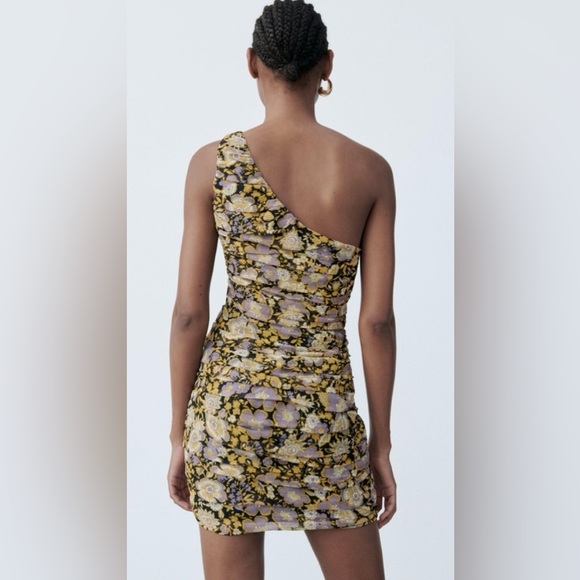 NWT Zara Gorgeous Floral One-Shoulder Dress Sz S - Picture 2 of 6